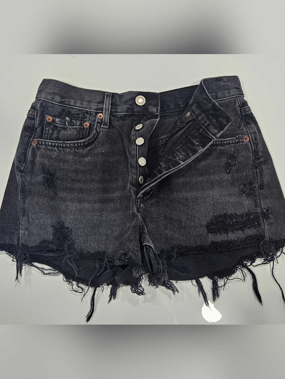 Agolde Black Distressed Denim Cutoff Shorts